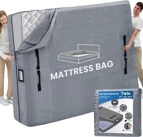 BETU Twin Mattress Protector - Waterproof Cover with 8 Heavy-Duty Handles & Zipper | Extra Thick, Grey (77x42x13.5)