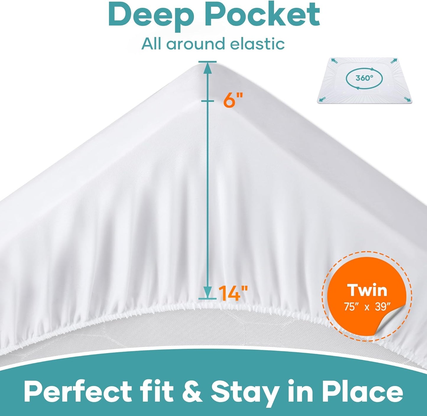 OhGeni Waterproof Mattress Protector - Twin Size Fitted Sheet with Deep Pocket | Hypoallergenic & Washable