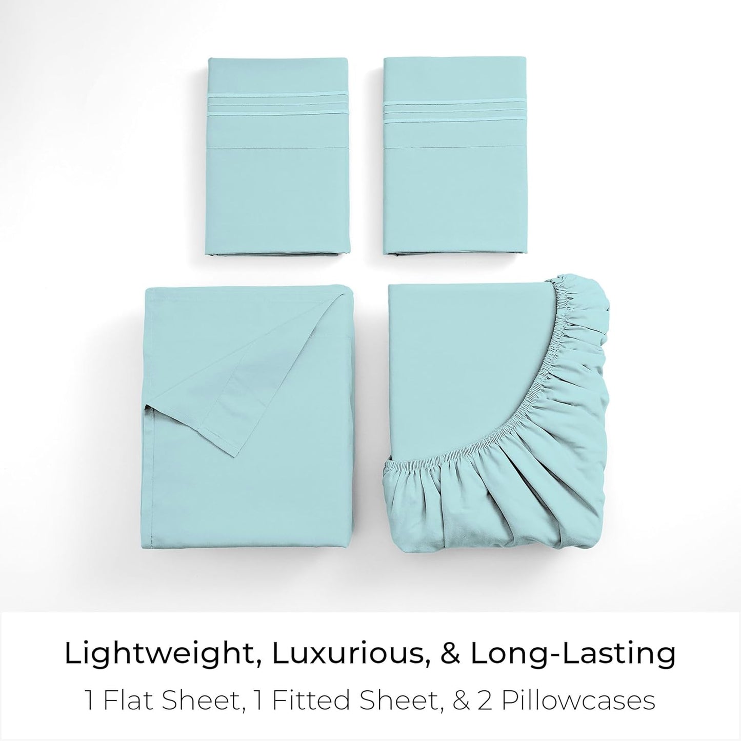 Mellanni Full Sheets Set - 4 PC Hotel Luxury Bedding | Extra Soft, Cooling, Wrinkle-Resistant (Full, Aqua)