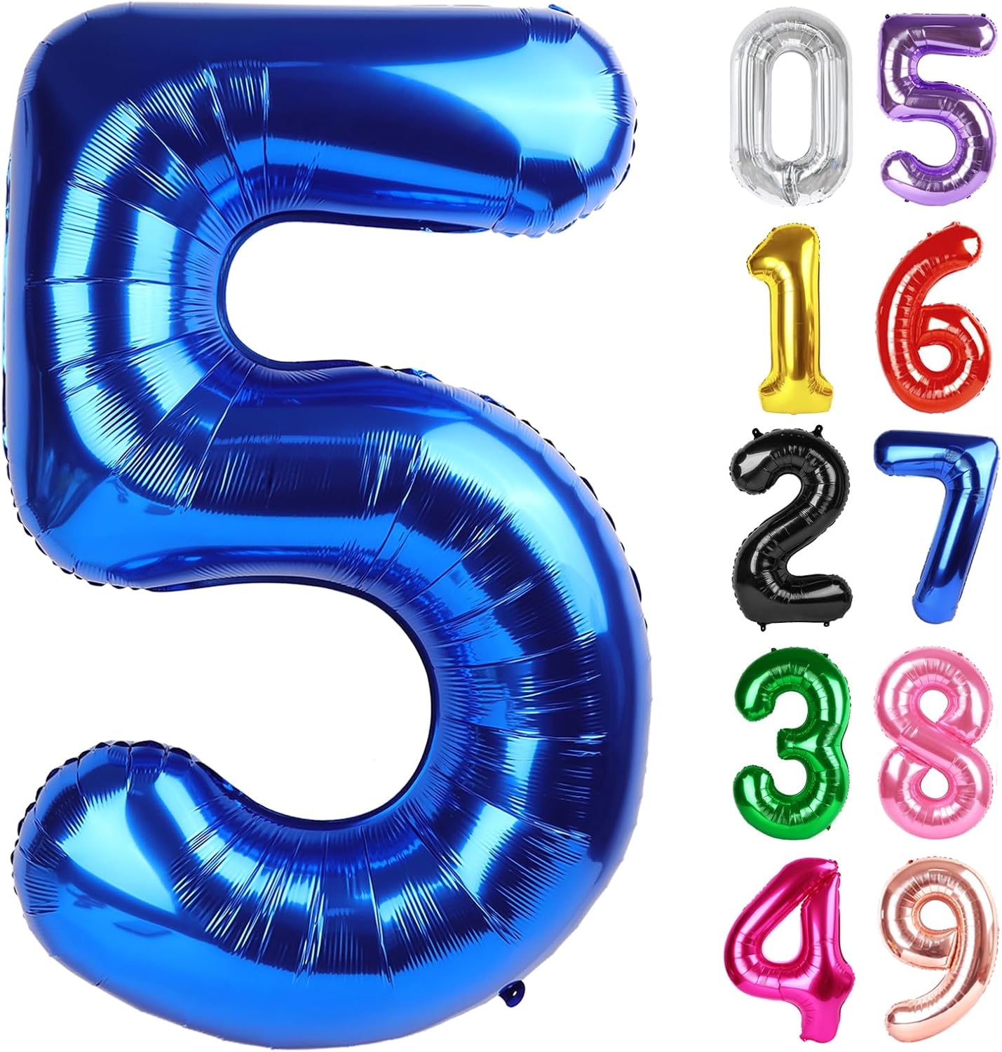 Number 5 Foil Balloon - Metallic Blue 40 Inch | Giant 5th Birthday Party Decoration