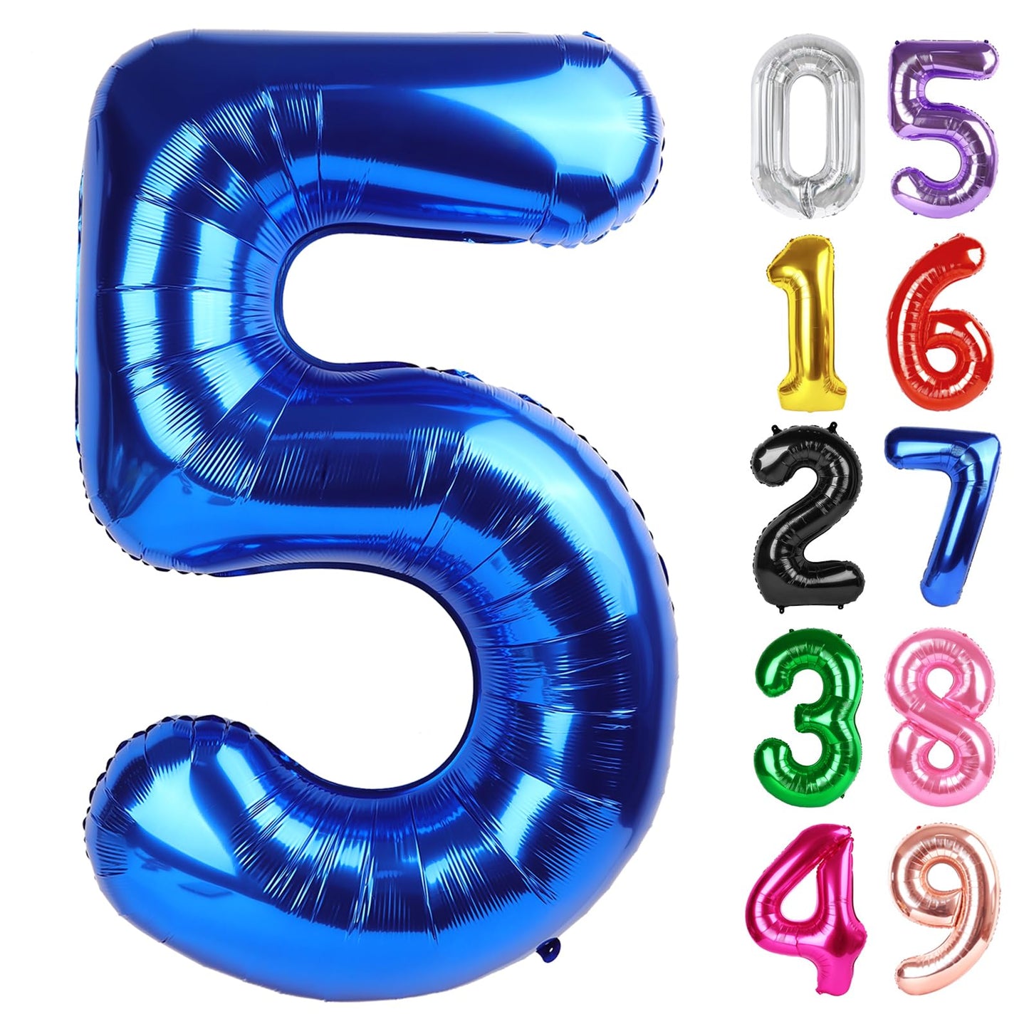 Metallic Blue Number 5 Balloon 40 Inch, 5th Birthday Party Decorations for Children, Giant 5 Foil Balloon for Party Supplies