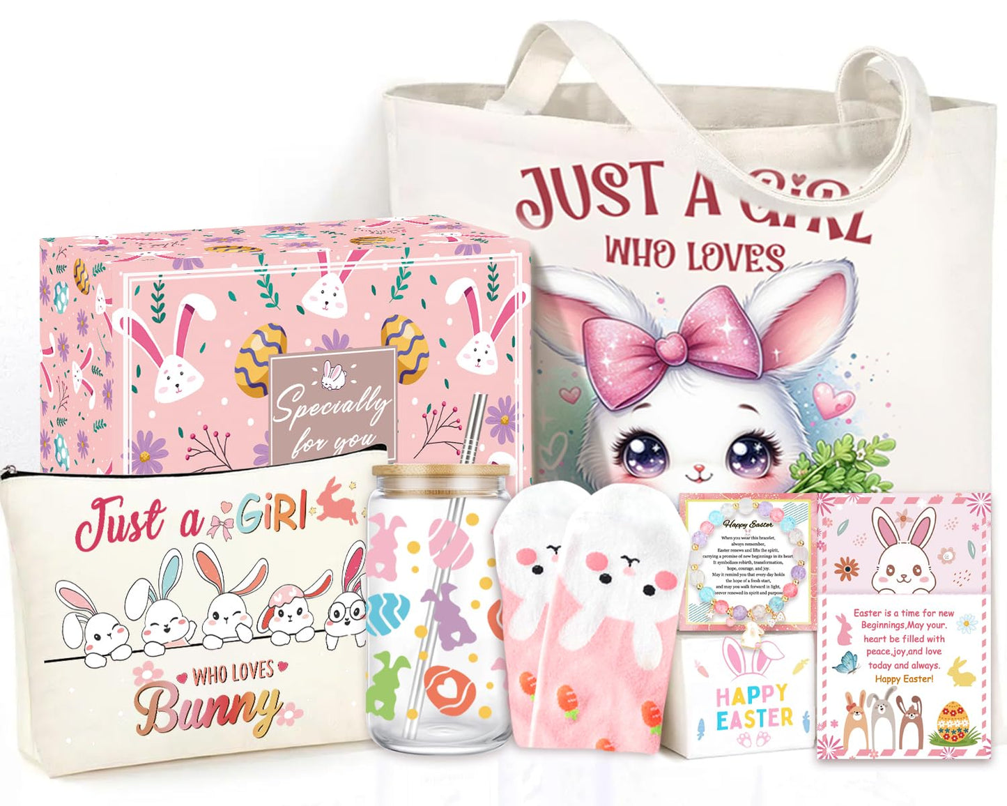 GeoJedrmin Easter Basket for Teen Girls,Adult Easter Basket Stuffers Essentials for Women with Bunny Mug Tote Bag Socks Gifts for Women Teen Girls.