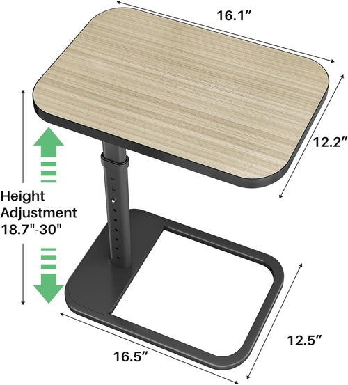 Driftwood Grey TV Tray Table - Adjustable Height & Rounded Metal Corners | C-Shaped Snack Table for Small Spaces
