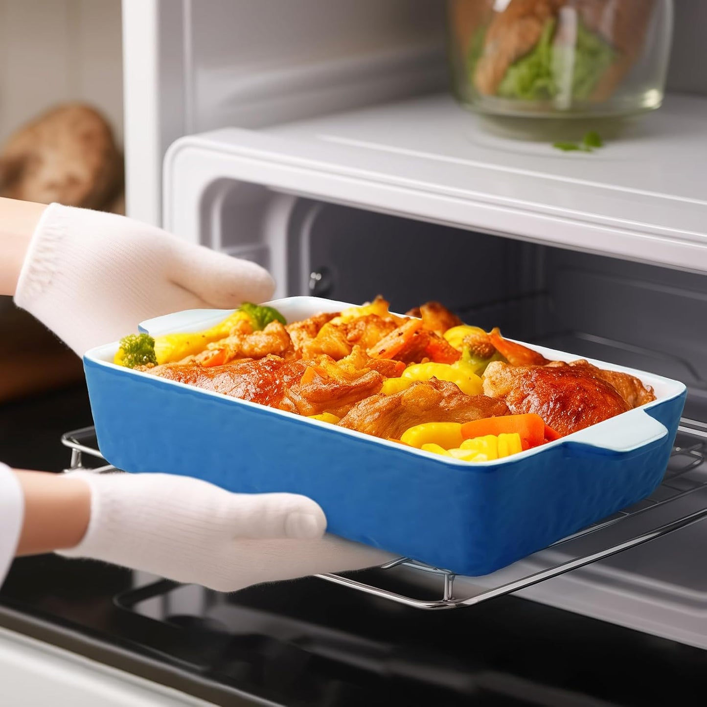 Regine Switzerland Casserole Dishes - Ceramic Baking Pan Set of 3 | Deep Porcelain Lasagna Dish (11.6" x 7.8", Dark Blue)