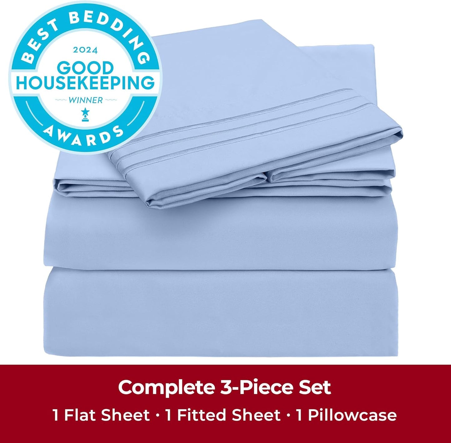Mellanni Twin XL Sheets Set - 3 PC Hotel Luxury Bedding | Extra Soft, Cooling, Wrinkle & Stain Resistant (Sky Blue)