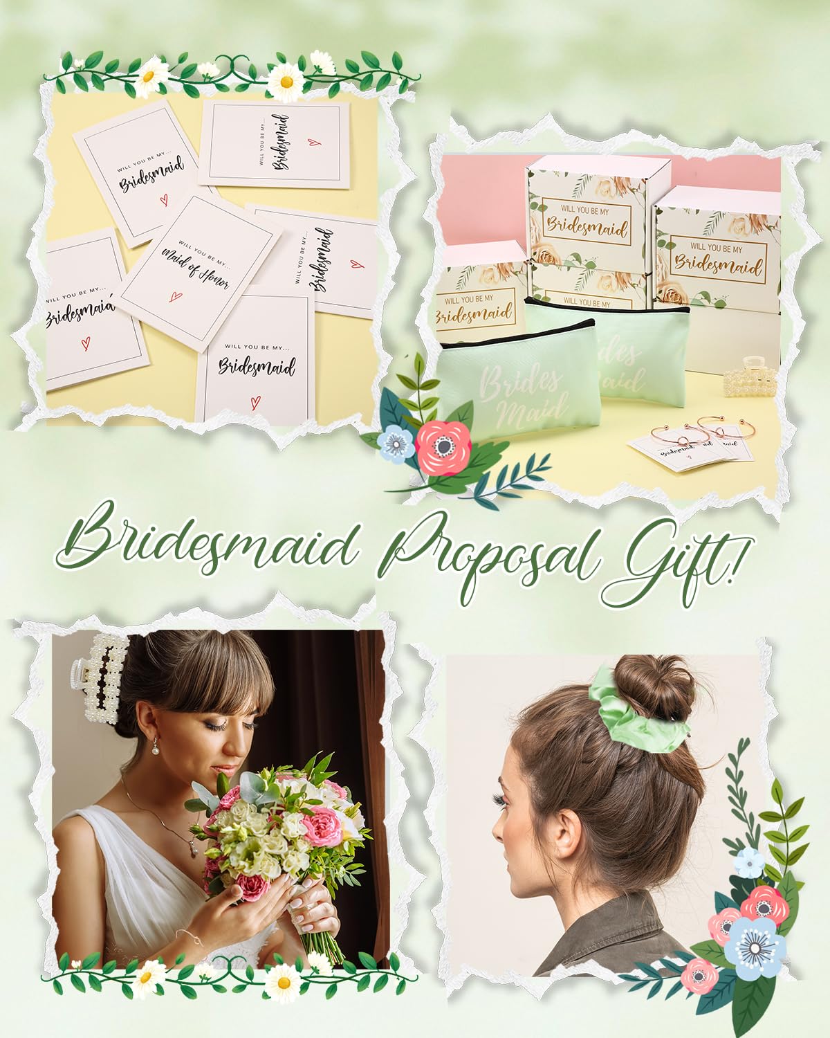 DHQH Bridesmaid Proposal Gifts Box Set, Will You Be My Maid of Honor Gifts for Bridal Shower Wedding, Bridesmaid Gifts Basket With 16 oz Iced Coffee Cup Bracelets Necklace (36pcs)