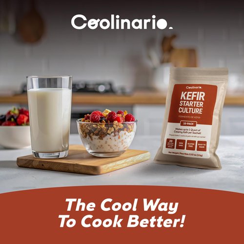 Coolinario Kefir Starter Culture (10-Pack, 1.5g Sachets) Live Probiotic Cultures for Homemade Kefir | Smooth, Creamy & Tangy | Non-GMO, No Preservatives, Gluten Free