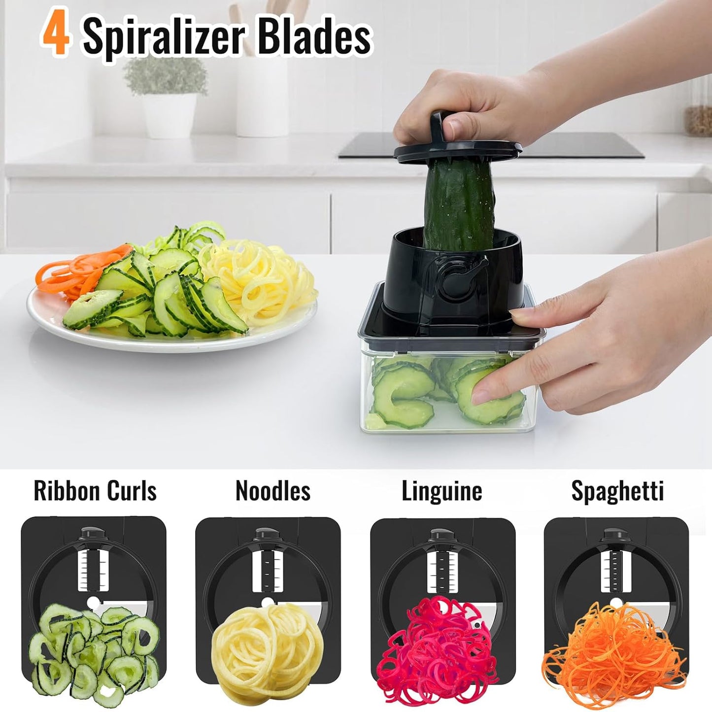12 Blade Mandoline Slicer by [Brand Name] - All-in-One Vegetable Chopper with Containers | White