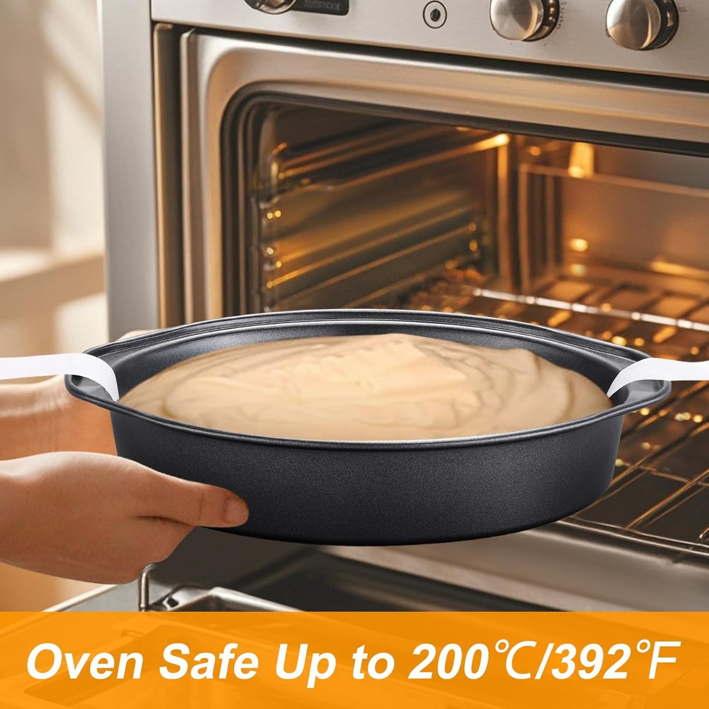 3PCS Skiennix 8-Inch Carbon Steel Round Cake Pans - Non-Stick, Easy Demolding & 100 Parchment Papers