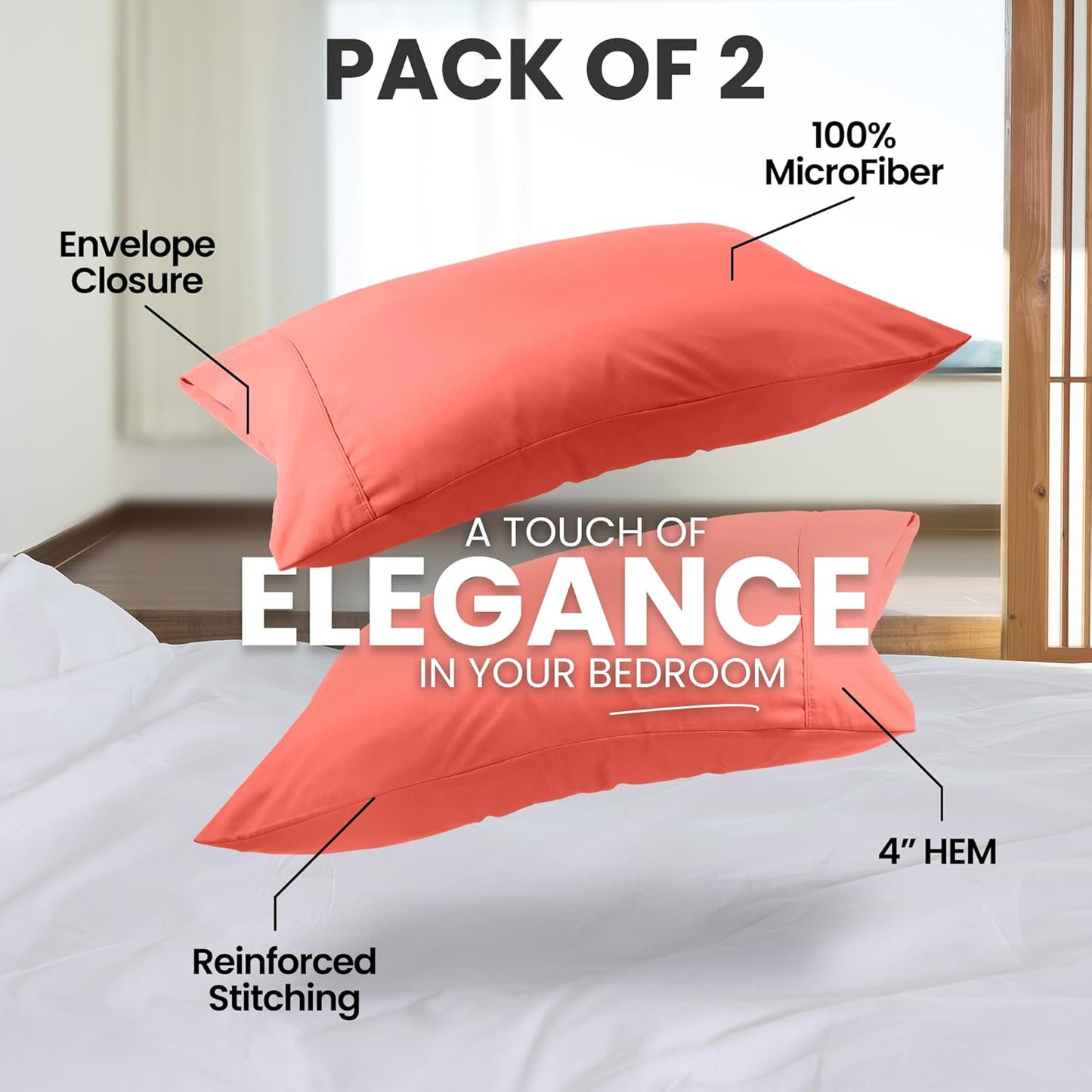 Utopia Bedding Queen Pillow Cases - Soft Brushed Microfiber - 2 Pack | Fade Resistant 20 x 30 Inches (Coral)