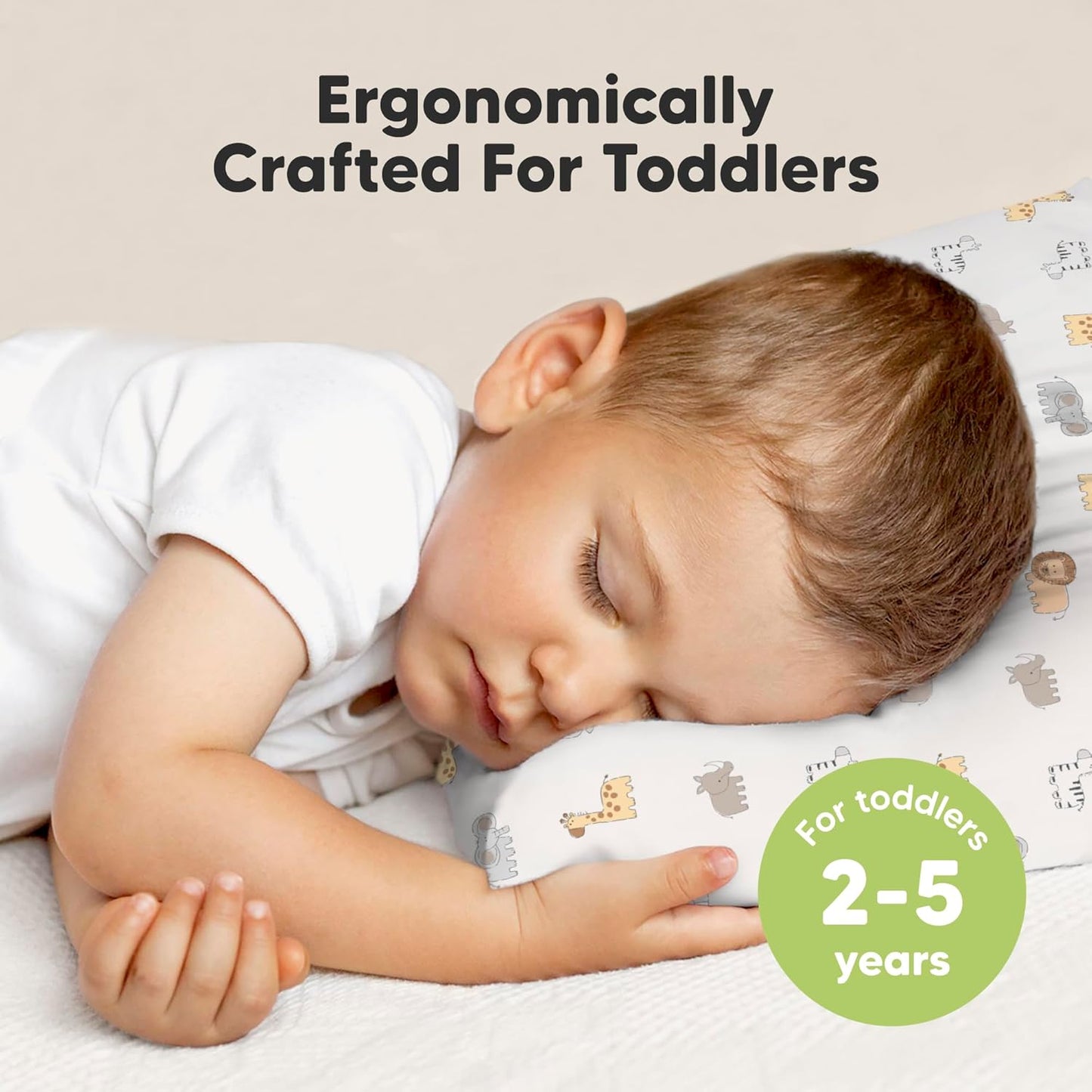My Little Dreamy Toddler Pillow - Organic Cotton Travel Pillow with Soft Pillowcase | 13x18, Machine Washable, Ideal for Ages 2-5 (Safari Echo)