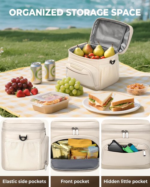 HORJONES Lunch Boxs for Women/Men Insulated Lunch Bag,Leakproof Lunchbox with Adjustable Shoulder Strap for Adults,Soft Cooler Tote Bag for Office Fitness Picnic Beach Travel - Beige 12-Can(8L)