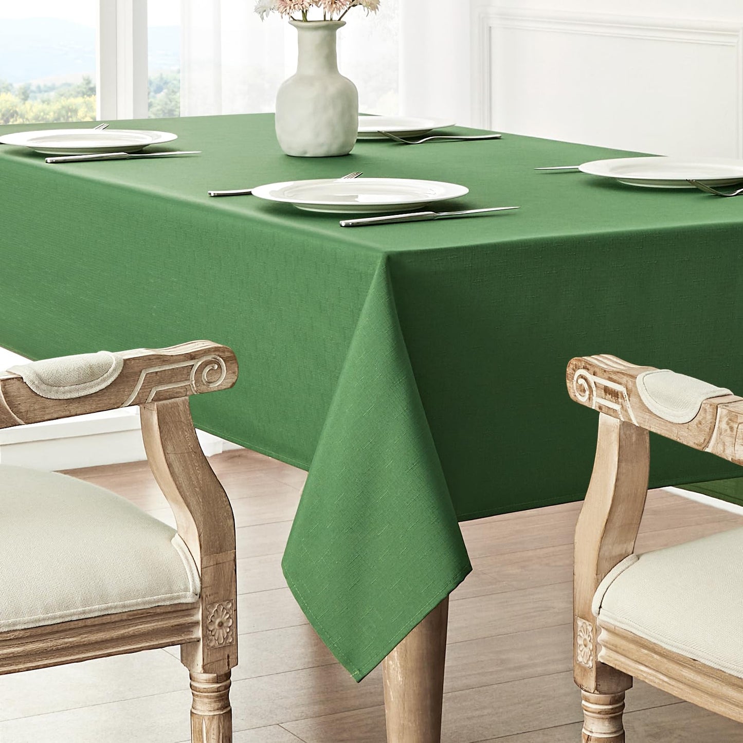 Veblandy 2 Pack Rectangle Tablecloth, 60x84 inch, Water Resistant Wrinkle Free Linen Textured Table Cloth Washable, Decorative Fabric Table Cover for Dining, Party and Camping, Green