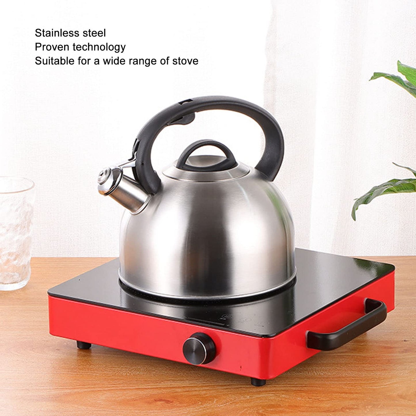 Stainless Steel Whistling Tea Kettle, Fast Heating, Anti Scald Handle, Whistling Sound, 3L Capacity for Home Use