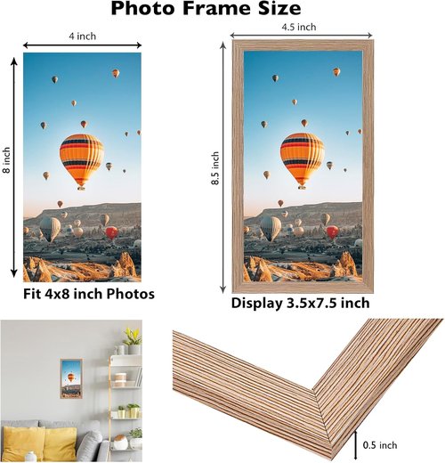 JCJMY 4x8 Picture Frame - Rustic Brown Wall Hanging & Tabletop Display | Shatter Resistant Plexiglass