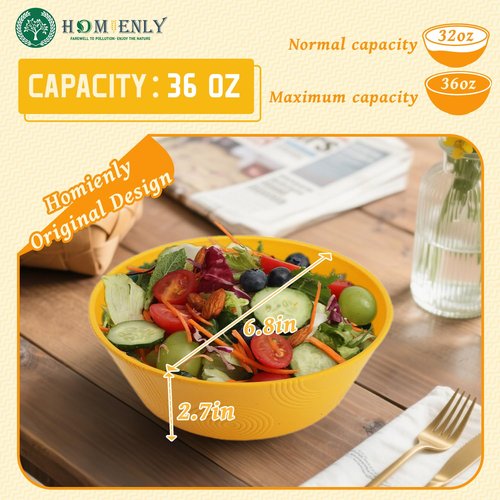 Homienly Unbreakable Cereal Bowls, Wheat Straw Bowl with Textured, 36oz Microwave Safe Plastic Bowls for Kitchen, Party, Large Soup Bowls for Popcorn, Ramen, Salad, Dishwasher Safe (Multi,6 PCS)