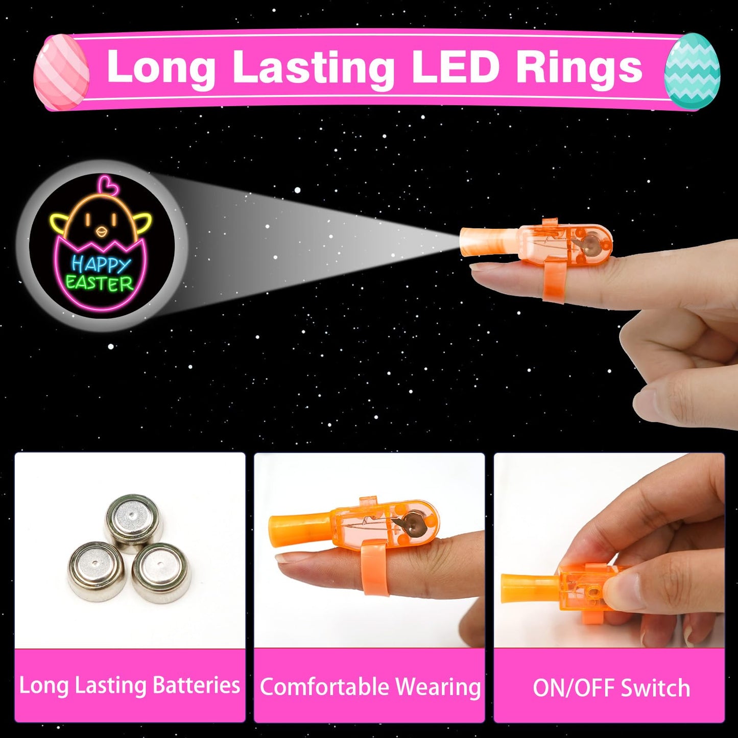 24 Pack Easter Eggs Filled LED Finger Lights ,LED Light Up Toys Glow In The Dark Non Candy Gifts Easter Egg Fillers Easter Hunt Filling Treats Easter Basket Stuffers Party Favor for Kids Boys Girls