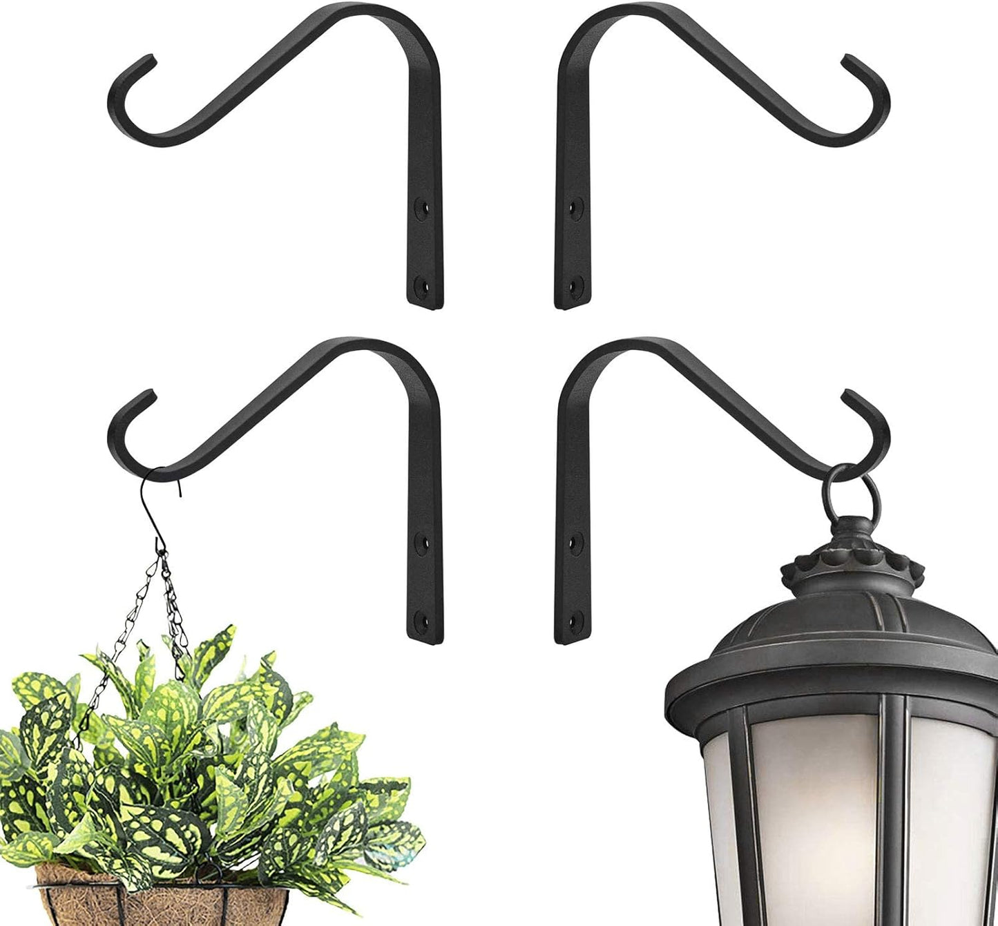 Rustic Cast Iron Plant Hooks - Heavy Duty 5 Inch Wall Hangers for Indoor/Outdoor Use | 4 Pack