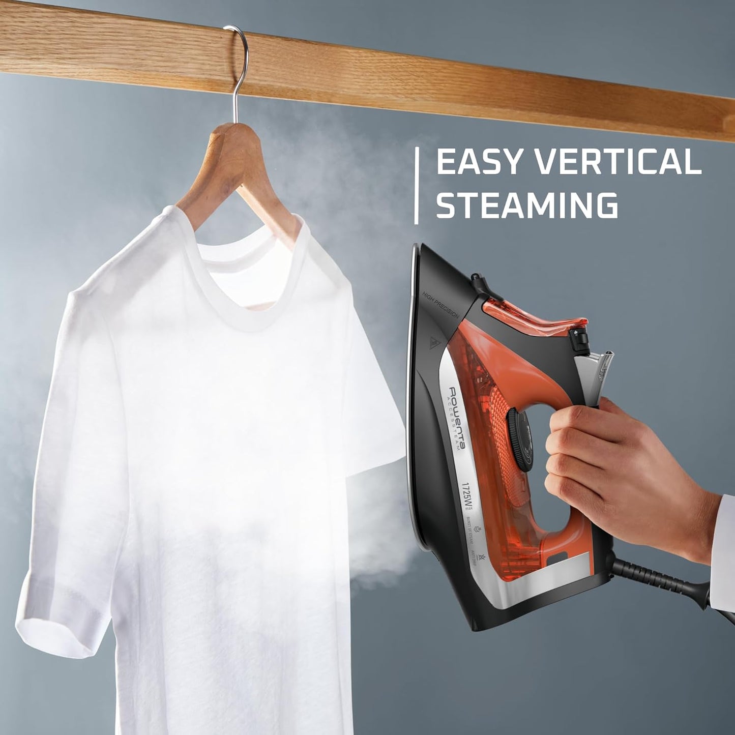 Rowenta Access Steam Iron - Powerful Vertical Steaming & Anti-Drip Protection | Red Color
