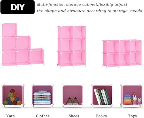 AWTATOS Cube Storage Organizer - Portable DIY Closet Organizer with 6 Stackable Cubes - Pink