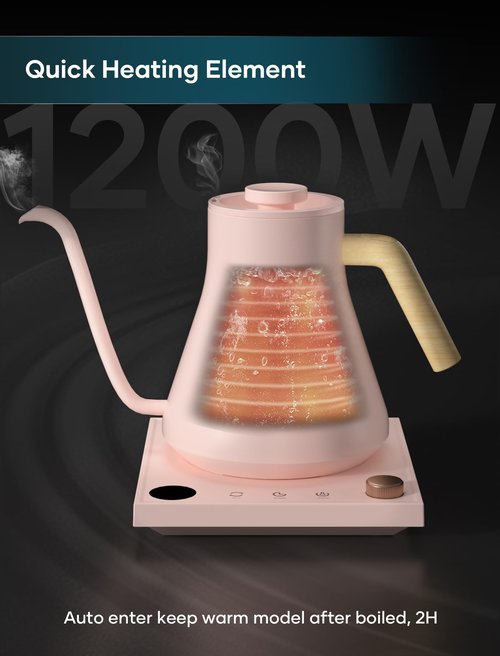 INTASTING Electric Kettles, Gooseneck Electric Kettle, ±1℉ Temperature Control, Stainless Steel Inner, Quick Heating, for Pour Over Coffee, Brew Tea, Boil Hot Water, 0.9L Pink