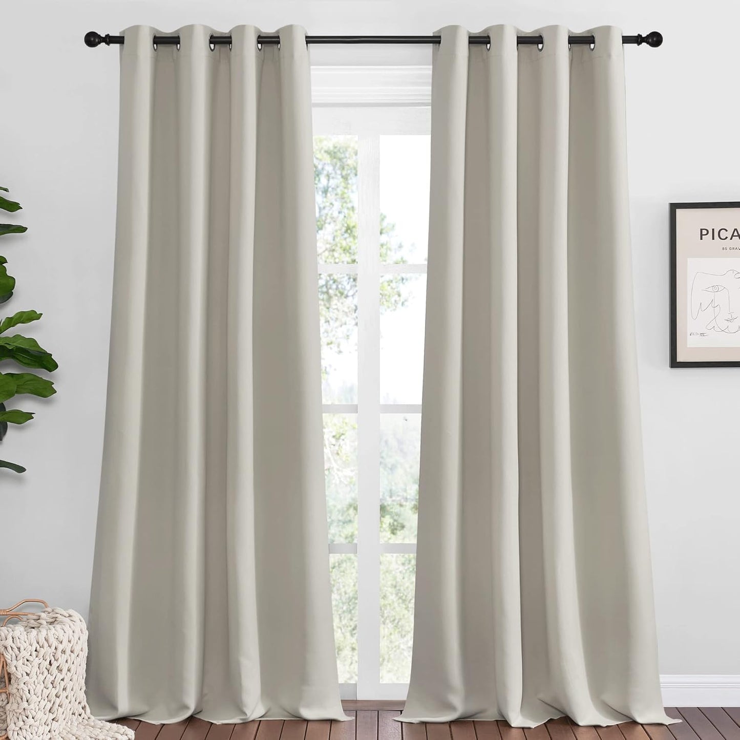 NICETOWN Natural Room Darkening Curtains - 120" Long | Total Privacy Drape Panels, Set of 2, 55" Wide for Boho Farmhouse Decor