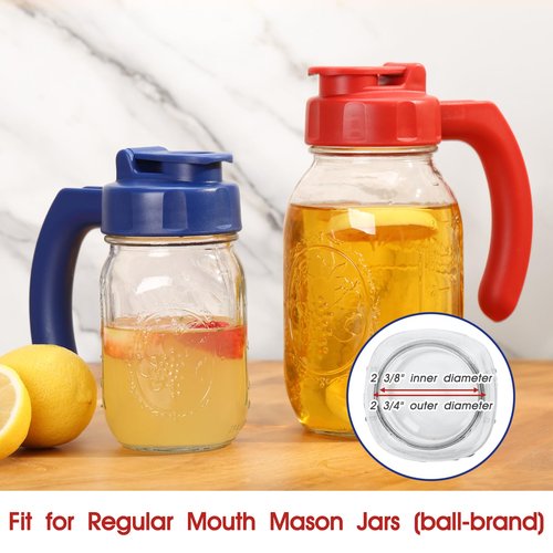 2 Pack Regular Mouth Mason Jar Lids with Handle, Airtight & Leak-proof Seal, Easy Pouring Spout, Turns your Mason Jar into Pitcher, Jars not included