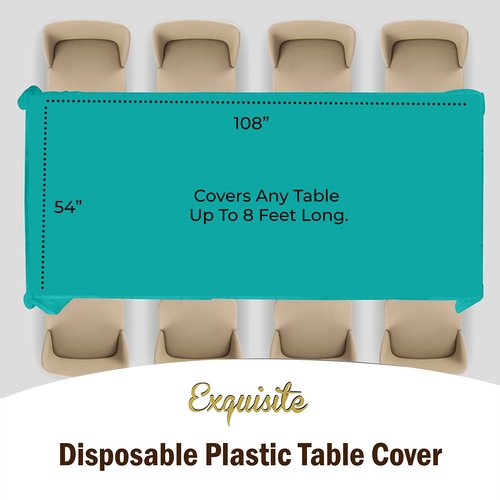 Exquisite 12-Pack Premium Plastic Tablecloth Pack of 12 Premium Plastic Tablecloth 54 Inch x 108 Inch Rectangle Table Cover - Teal