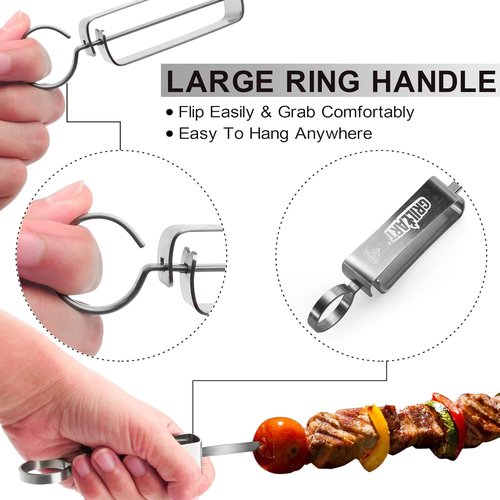 GRILLART Kabob Skewers - Stainless Steel BBQ Skewers with Slider | 17" Flat Skewers for Meat, Shrimp & Veggies (10PCS)