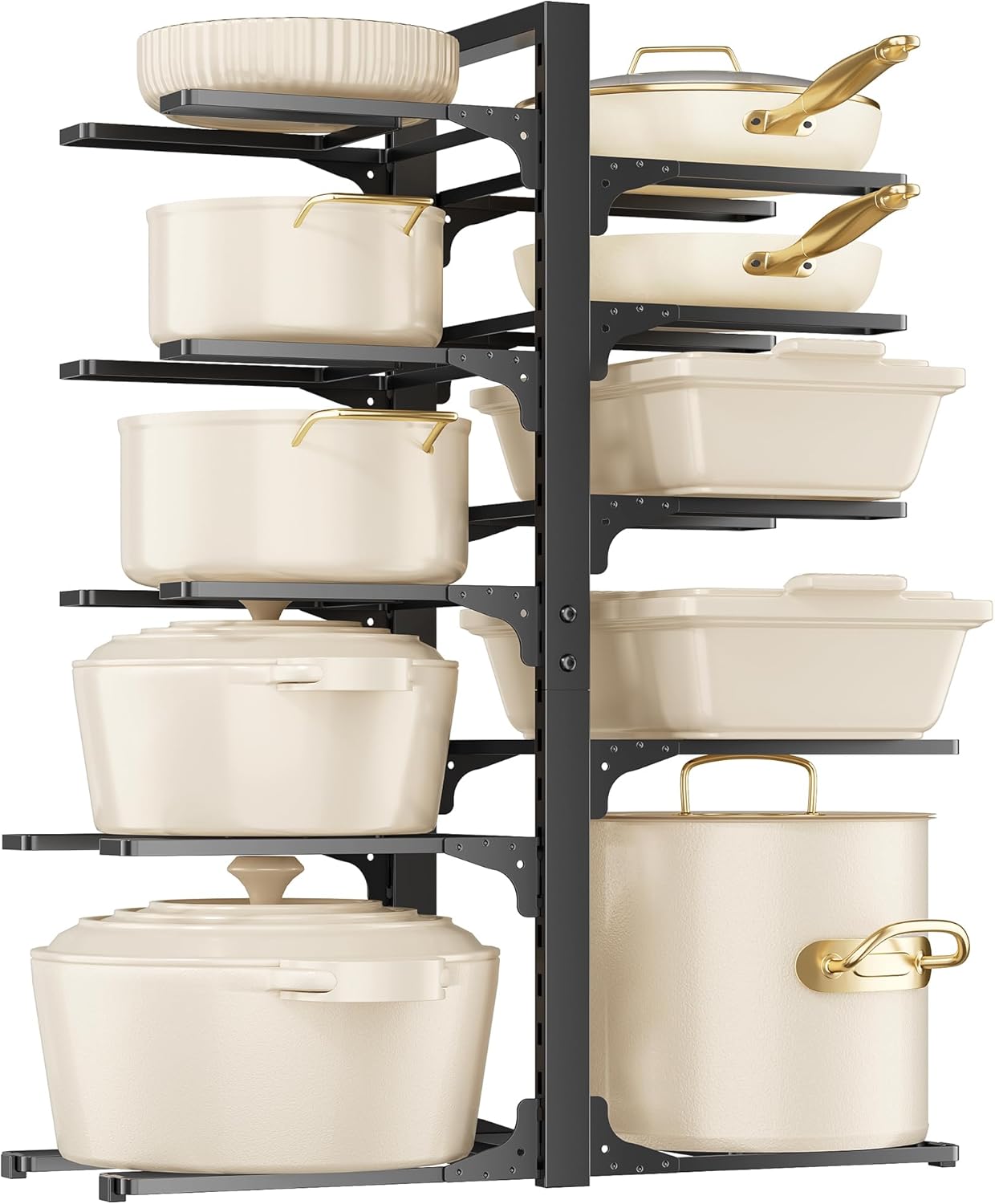MUDEELA 10-Tier Pot and Pan Organizer - Heavy Duty Under Cabinet Storage, Adjustable Rack for Kitchen Use, 23.62" Height