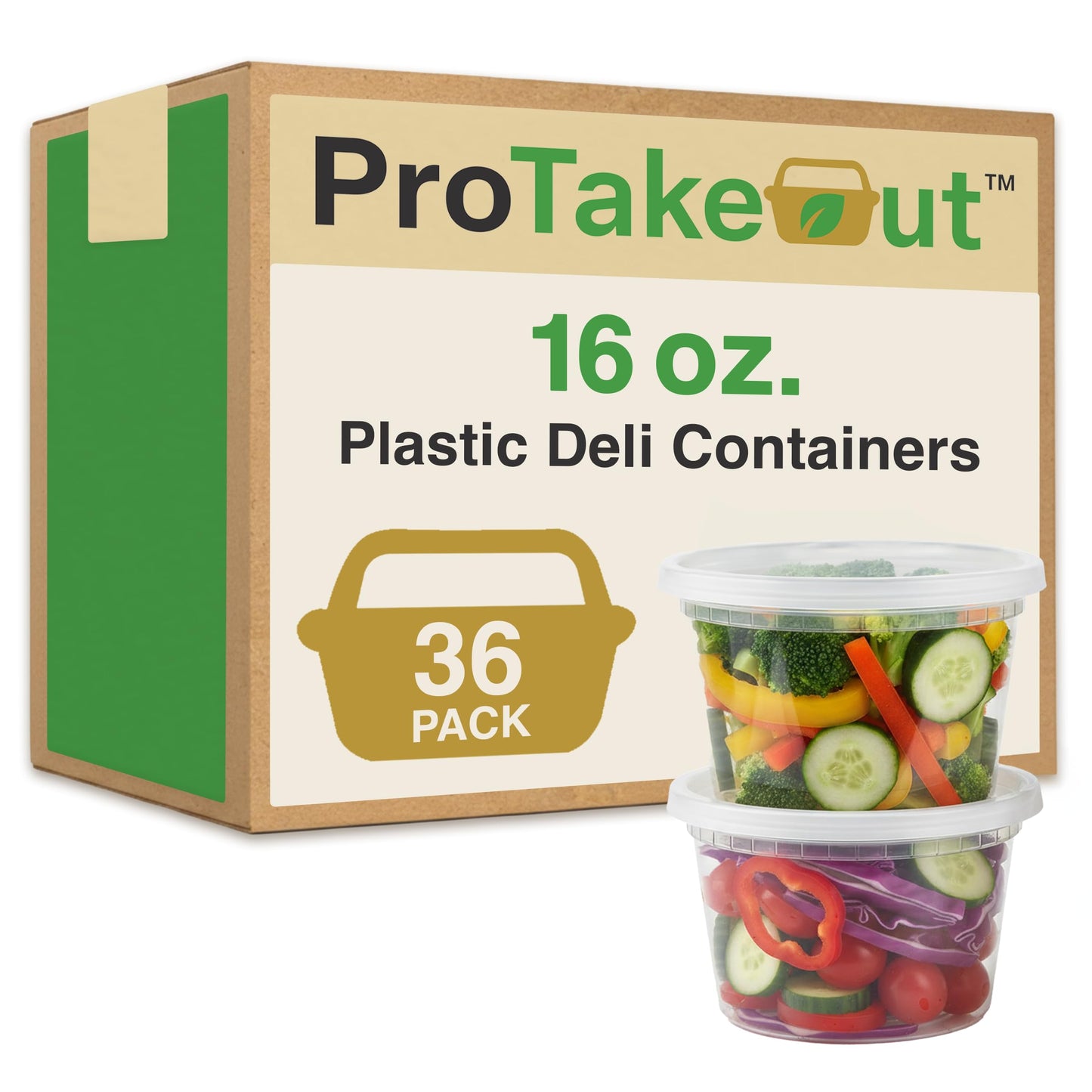 ProTakeOut 16oz [36 set] Heavy Duty Plastic Deli Container | BPA-Free Food Storage with Airtight Leak‑Proof Lids | Microwave, Freezer & Dishwasher Safe – Stackable, Bulk Reusable Soup & Meal Prep Tub