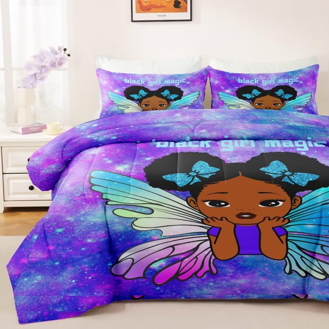 GRAT TIOC Black Girl Magic Comforter Set Queen Size,Black Girl Bedding Set,African American Comforter Set,Afro Princess Bed Set Bedroom Decor