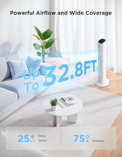 GoveeLife Smart White Tower Fan - 36" Quiet Oscillating Floor Fan with App/Voice Control & 5 Modes