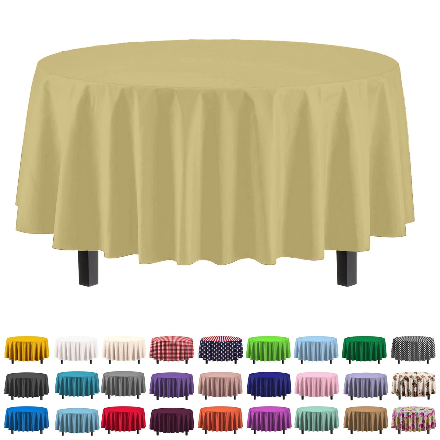 12-Pack Premium Plastic Tablecloth 84in. Round Table Cover - Light Yellow