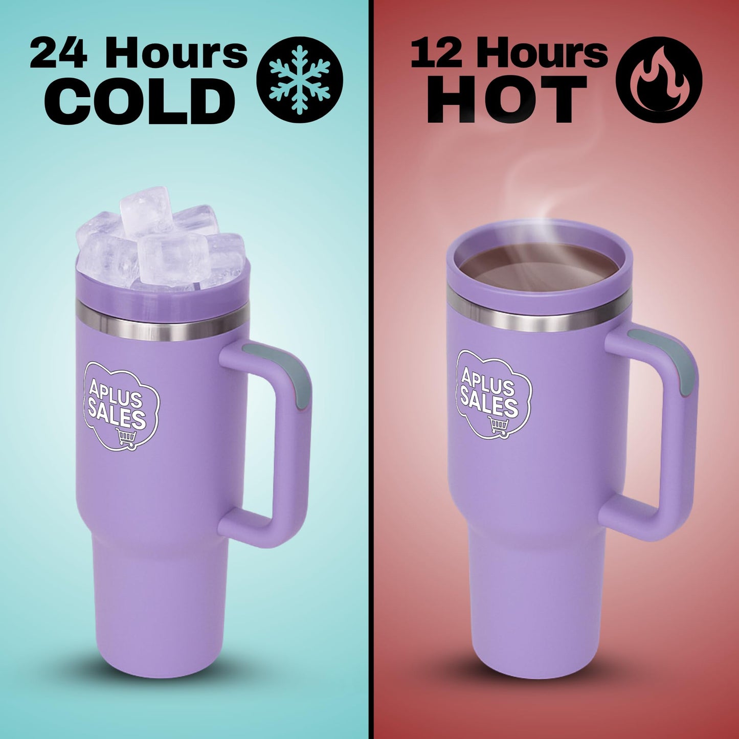 30 oz Tumbler with Handle & Straw Lid - Stainless Steel Tumbler - Tea, Beverages & Travel Coffee Mug - Leakproof & Double-Walled Insulated Cup Water Bottle with Straw - Cup Holder Size - Light Purple