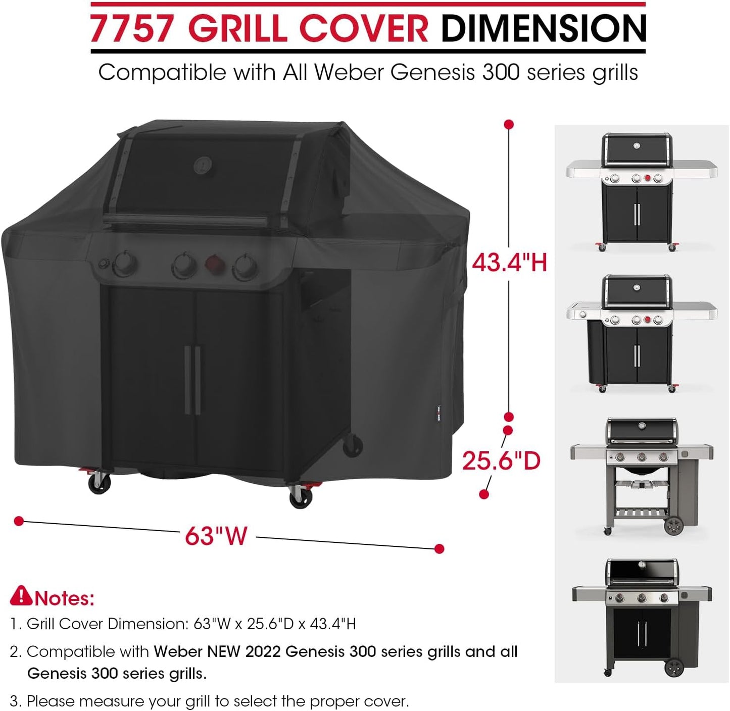 Unicook 63 Inch Grill Cover - Heavy Duty Waterproof BBQ Cover for Weber Genesis 300 Series