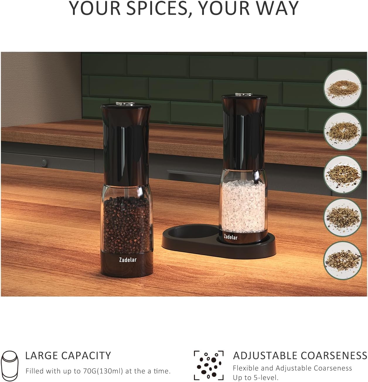 Skiennix Electric Salt and Pepper Grinder Set - Rechargeable with LED Display & One-Hand Operation | Large Capacity