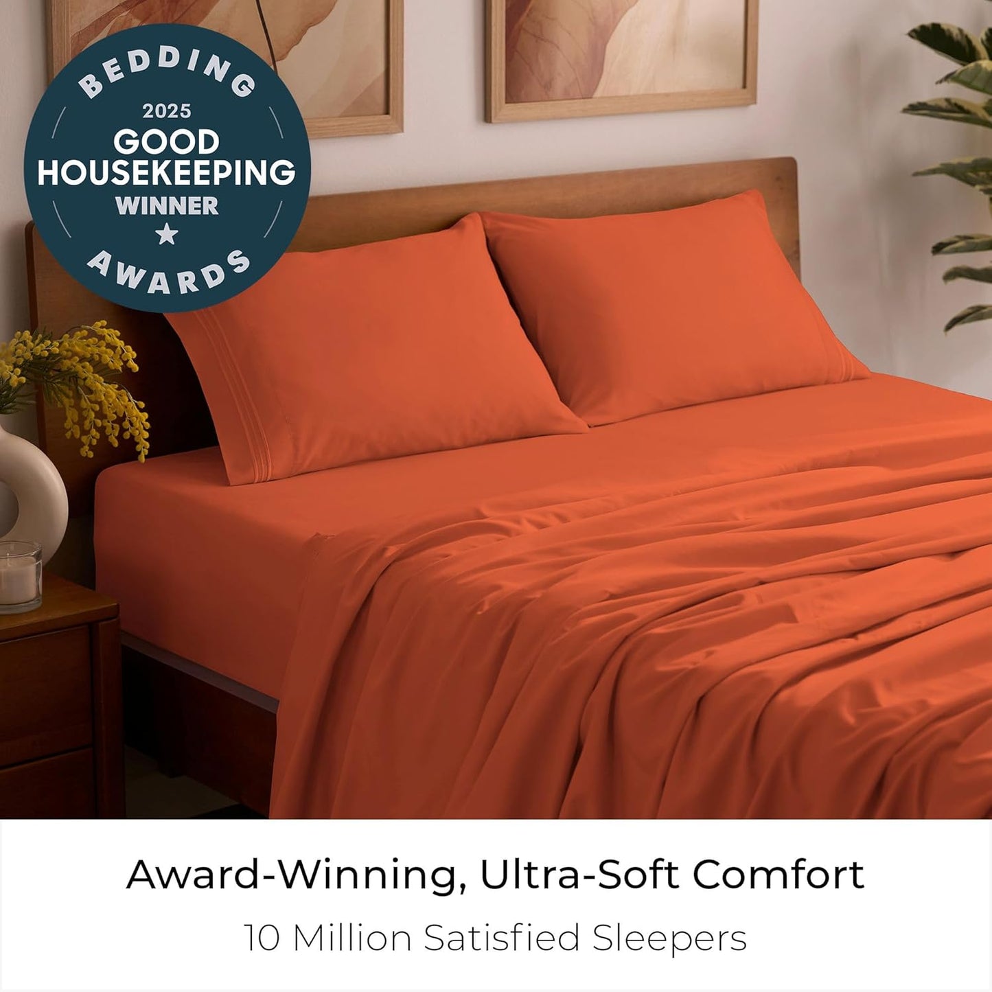 Mellanni Queen Sheets Set - 4 PC Hotel Luxury Bedding | Extra Soft, Cooling & Stain Resistant (Poppy Orange)