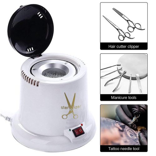 GoLashFun Nail Tool Sterilizer Machine,High Temperature Sterilizer Nail Tool Cleaning Pot for Nail Art Salon,Hair Cutting Scissors Cleaning Equipment (White with Glass Bead)