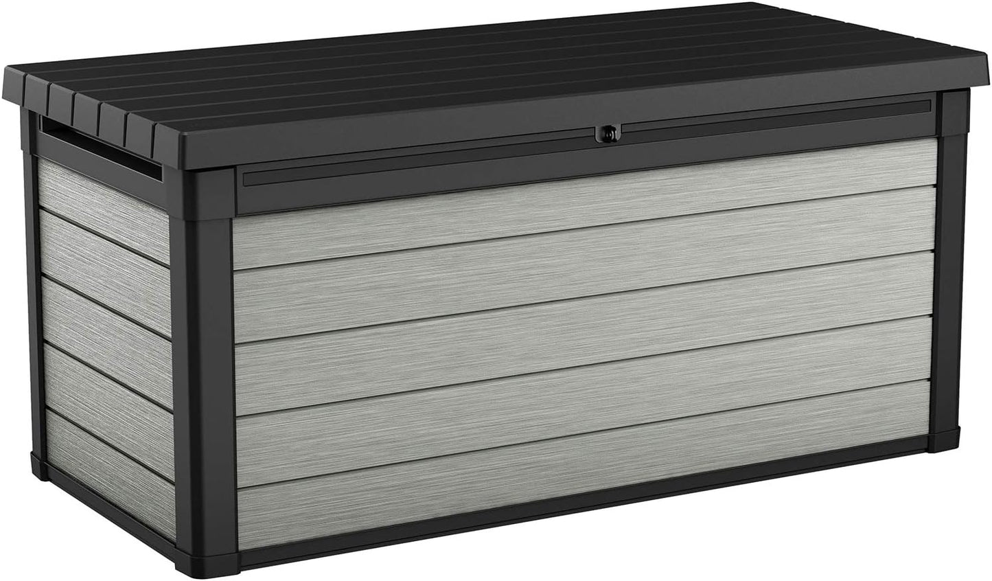 Keter Denali 150 Gallon Resin Deck Box - Durable Double Wall Design for Outdoor Storage | Grey & Black