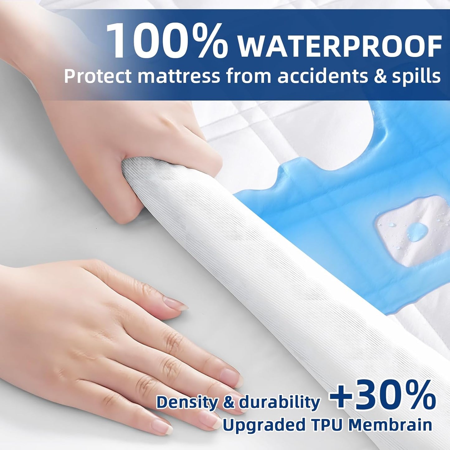 MEELUS Padded Queen Mattress Protector - Breathable Waterproof Cover with Deep Pockets | Soft, Noiseless, Washable, White