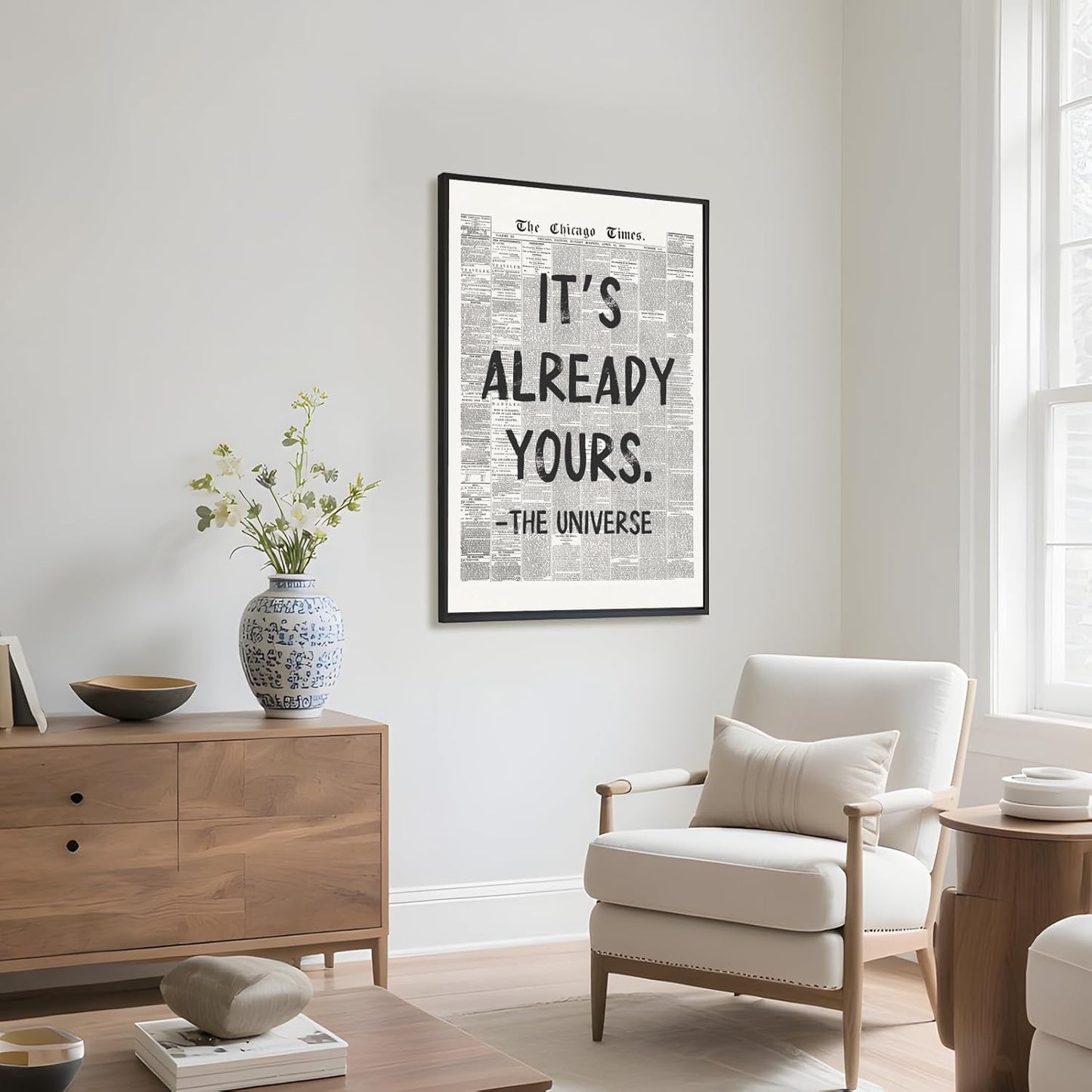 Licpach Retro Black and White Newspaper Wall Art - Inspirational Quote Canvas Print | 8x12 Inch Black Frame