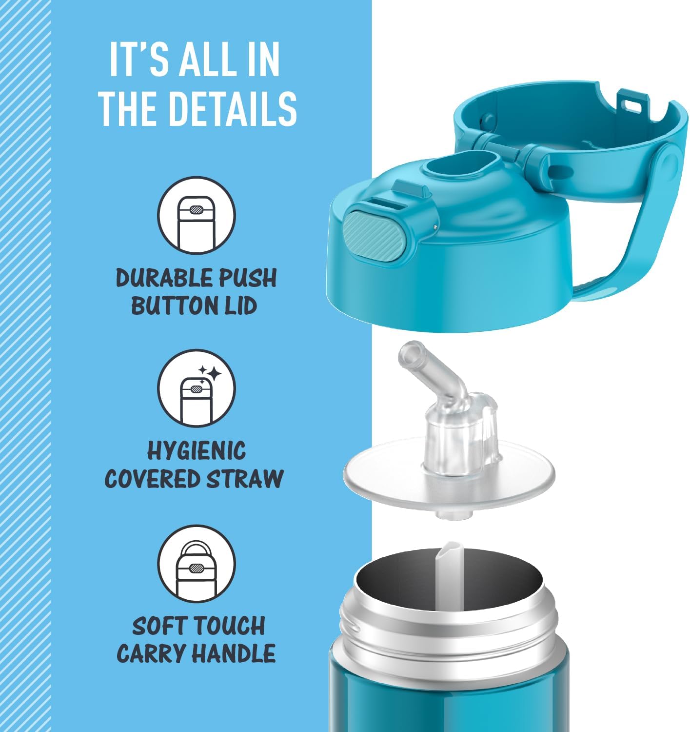 THERMOS FUNTAINER Water Bottle - 12 Ounce Kids Stainless Steel Vacuum Insulated with Straw - Teal