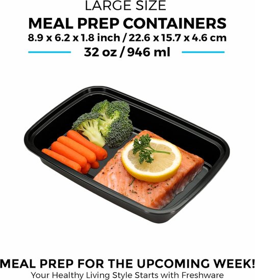 Freshware Meal Prep Containers - 45 Pack Stackable Food Storage with Lids | Microwave & Dishwasher Safe (32 oz)