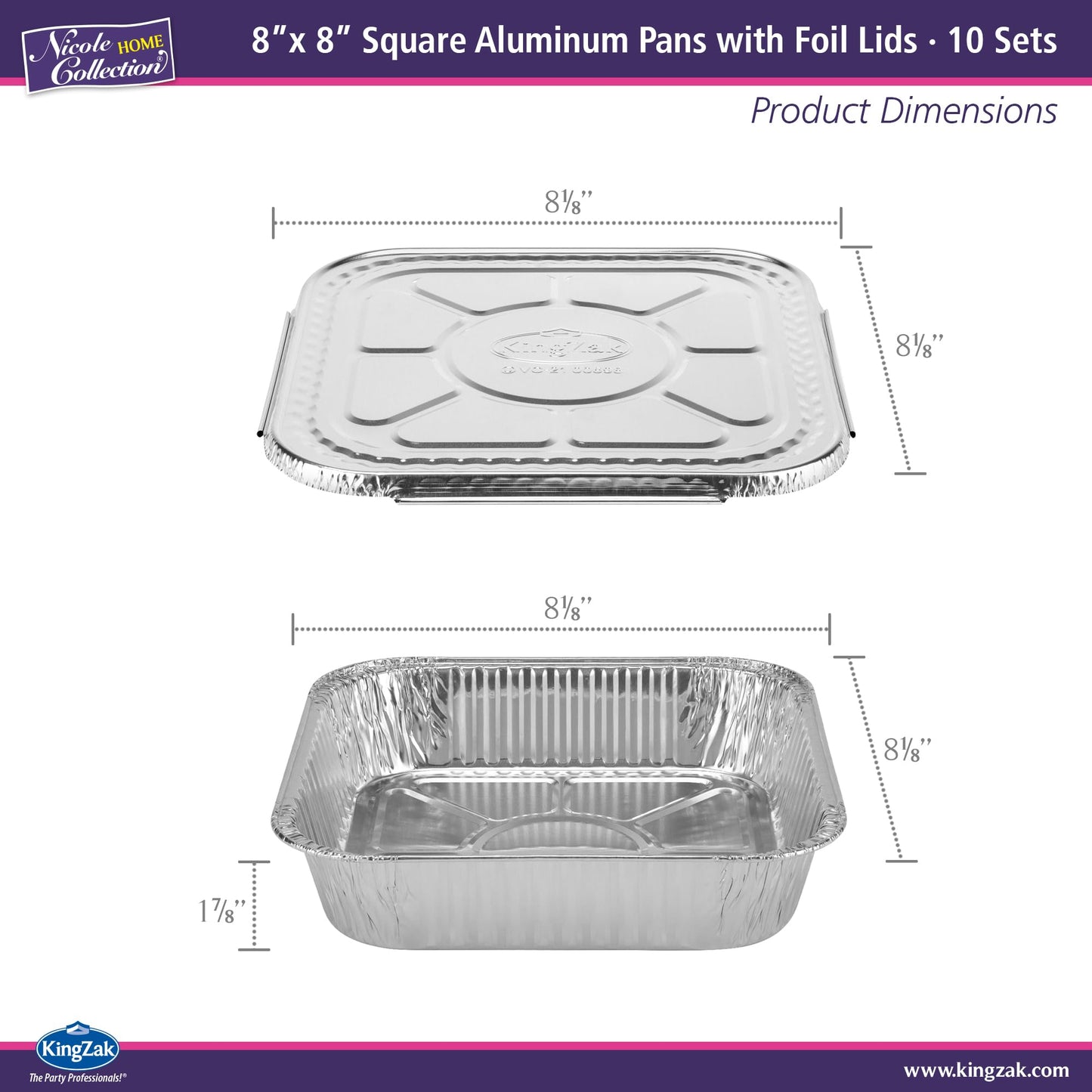 Nicole Home Collection 8x8 Aluminum Pans (500 Pack) 8 Inch Foil Pans - Cake Pans - Aluminum Square Pans - Disposable Food container - great For Cake Baking, Cooking, Heating, Freezing, Prepping Food