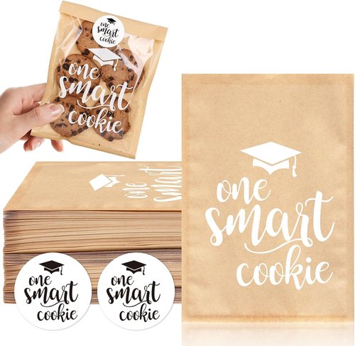 FYSUIMU Bakery Bags - 100 Pcs Graduation Kraft Paper Treat Bags with Window & Stickers | Perfect for School Parties