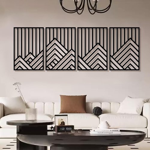 **Skiennix Abstract Black Metal Wall Decor - Minimalist 3D Mountain Line Art | 16"x11" for Living Room & Office**