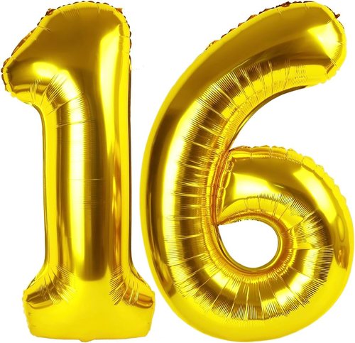 Gold Number 16 Balloon - 40 Inch Giant Foil Balloon for 16th Birthday Party Decorations