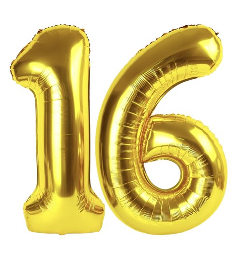 Gold Number 16 Balloon 40 Inch, 16th Birthday Party Decorations for Children, Giant 16 Foil Balloon for Party Supplies