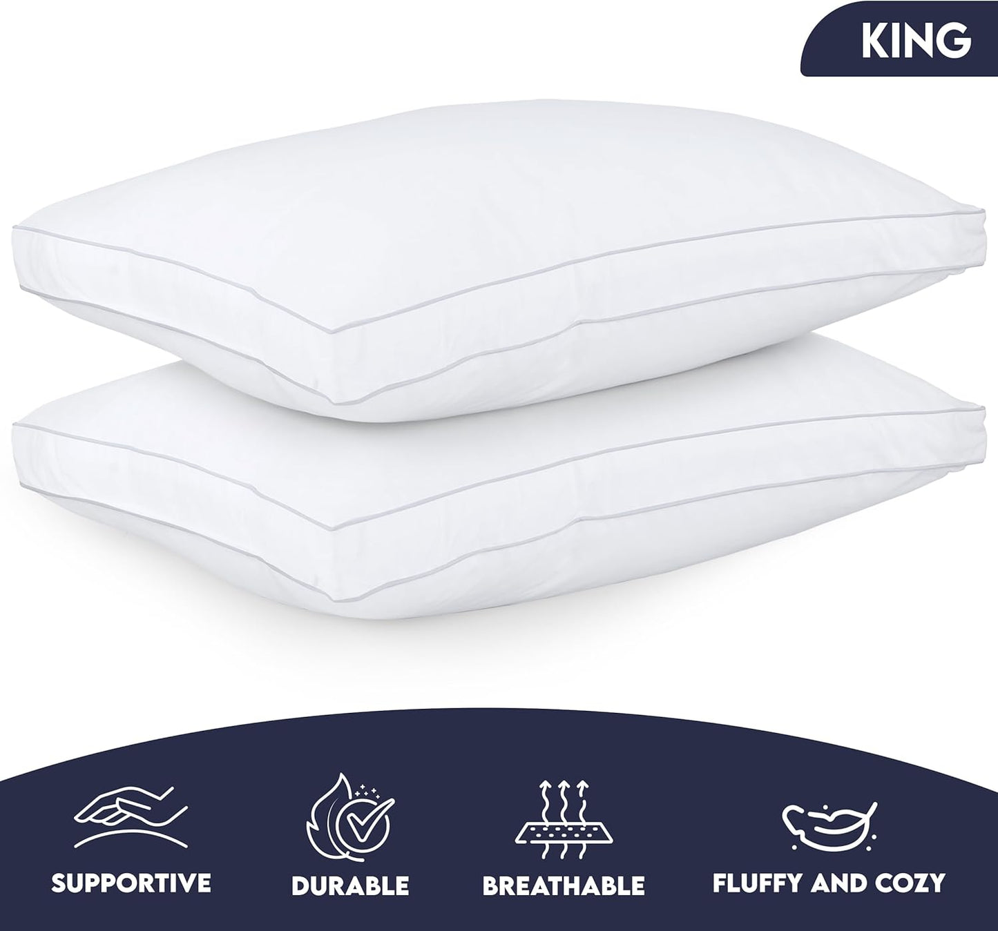 Utopia Bedding King Size Bed Pillows - Soft & Fluffy Down Alternative | Set of 2, Cooling Gusseted Design
